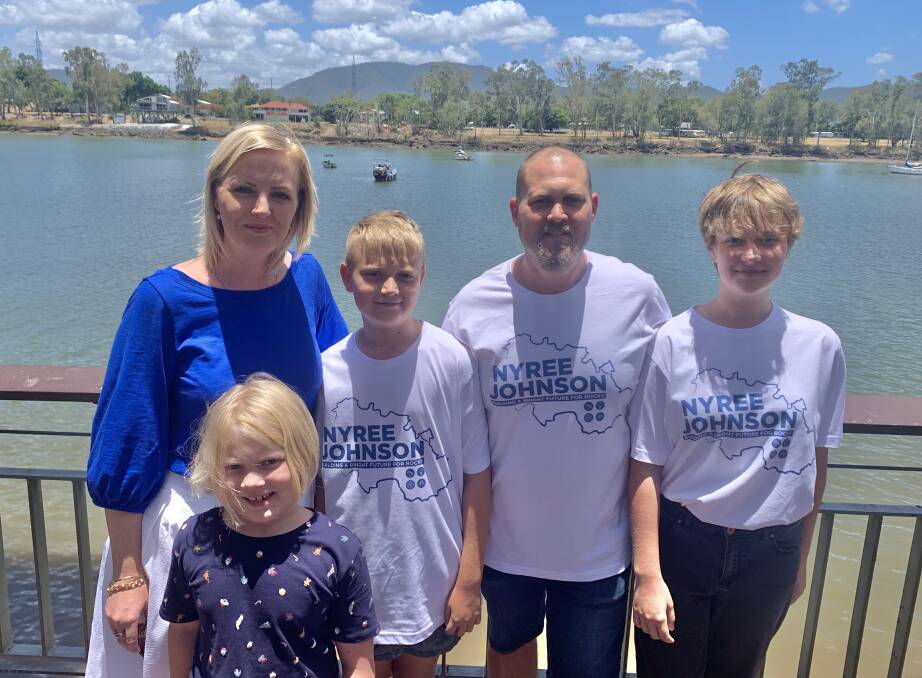 Rockhampton business leader Nyree Johnson, pictured with her family, announced she was running for Rockhampton Mayor this morning, supported by her friends and family. Photo: Ben Harden