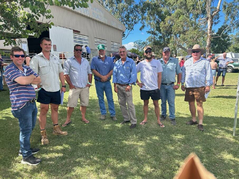 Group of winning farmers after presentation, (L to R) Clint Petersen, Clemens Waetjens, Daniel Harris, Ken Kummerow, John Cameron, Jesse Kummerow, Ben Gillam, and David Bailey at this year's 2024 Pittsworth Show. Picture supplied. 