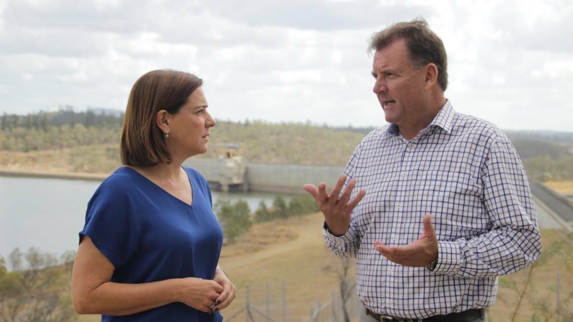 LNP's spokesperson for Water and Construction of Dams Deb Frecklington and Burnett MP Stephen Bennett originally condemned state government's decision to lower the Paradise Dam spillway. Photo supplied. 