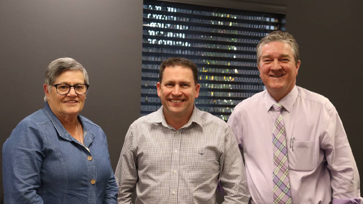 Central Highlands Deputy Mayor Christine Rolfe, Labor's Federal candidate for Flynn Matt Burnett and Mayor Kerry Hayes at a recent meeting Emerald. Photo: Supplied. 