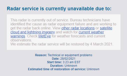 The BoM's Townsville radar is offline due to a technical fault and will remain out of action for days. 