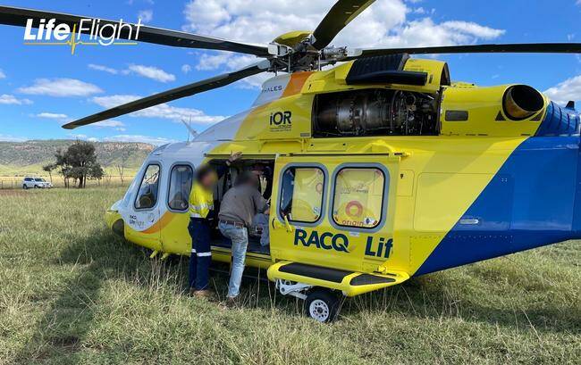 The man in his 50s was mustering cattle north of Roma when the accident occurred on Saturday afternoon. Photo: RACQ Lifeflight 