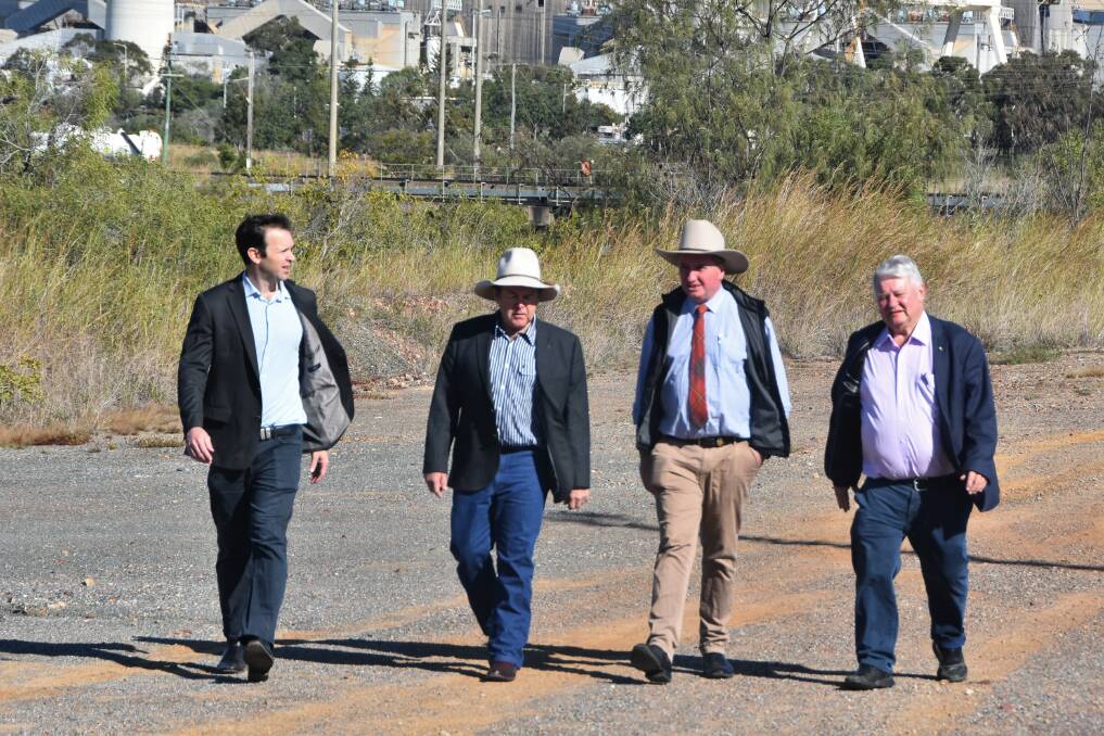 Queensland senator Matt Canavan, Rockhampton, Callide MP and LNP Flynn candidate Colin Boyce, Deputy Prime Minister Barnaby Joyce, and incumbent Flynn MP Ken O'Dowd, with the Gladstone Power Station in the background . Picture: Ben Harden