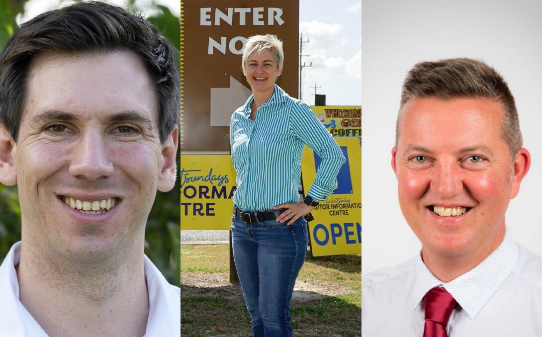 Seats declared: Labor's Tom Smith (left) has claimed the seat of Bundaberg and Robert Skelton (right) has claimed Nicklin, while the LNP's Amanda Camm (centre) has taken back the seat of Whitsunday.