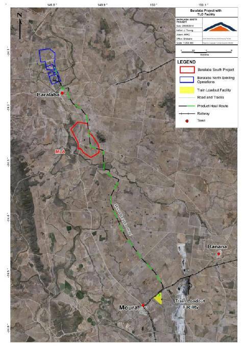 Mount Ramsay Coal Company's proposed site location in between the towns of Baralaba and Moura. 