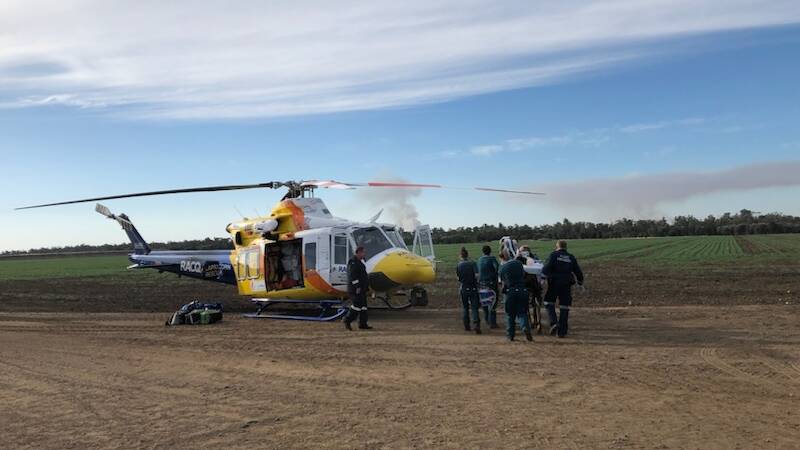 The patient, a man aged in his early 30s, was airlifted to hospital by RACQ Capricron Rescue service on Tuesday. Picture supplied RACQ CapRescue 