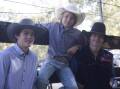 Central Queensland bull riders Jack Bode, 18, Rex Walker, 12, and Ben Bode, 16, will compete in the Youth Bull Rider World Finals in America. Picture: Megan Bradshaw 