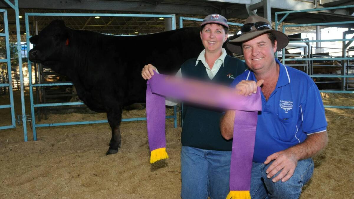 Megan and Jason Livingstone of Balycasheen Limousin stud at the Brisbane Ekka in 2014 (champion steer not prictured). Picture: Supplied 