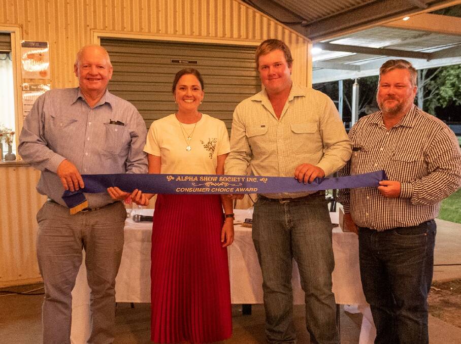 Consumer choice winner Josh Clews (second from the right) with Chris Todd, Santa Gertrudis Australia, Cassandra Wortmann, Alpha Show Society, and sponsor Craig Slack, NAB. Picture: Annalise Kenny Italic A Images