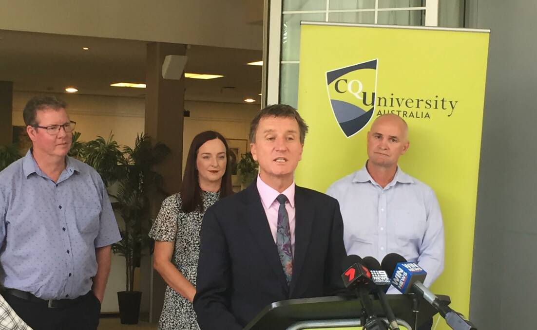 CQUniversity Vice-Chancellor Professor Nick Klomp welcomed the $8.4 million commitment. He is pictured with (back) Rockhampton MP Barry O'Rourke, Keppel MP Brittany Lauga, and Regional Development and Manufacturing Minister Glenn Butcher, Gladstone.