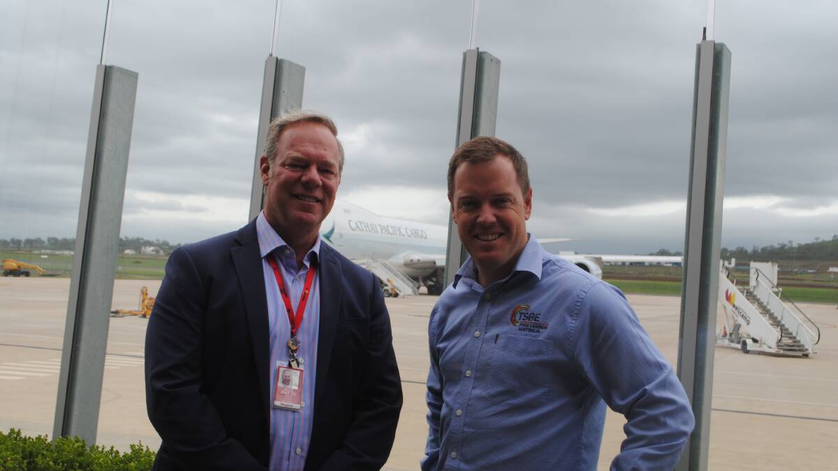 Toowoomba Wellcamp Airport general manager Robert Kasch and TSBE Food Leaders Australia general manager Bruce McConnel. 