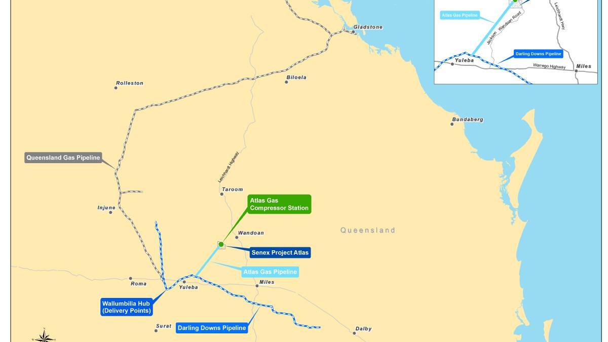 A map shows the location for a planned gas processing plant near Wandoan. 