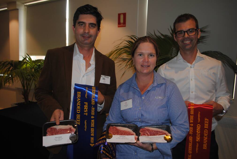 Chris Miller, Renae Taylor and Brad De Luca from JBS Australia with their award winning products. 