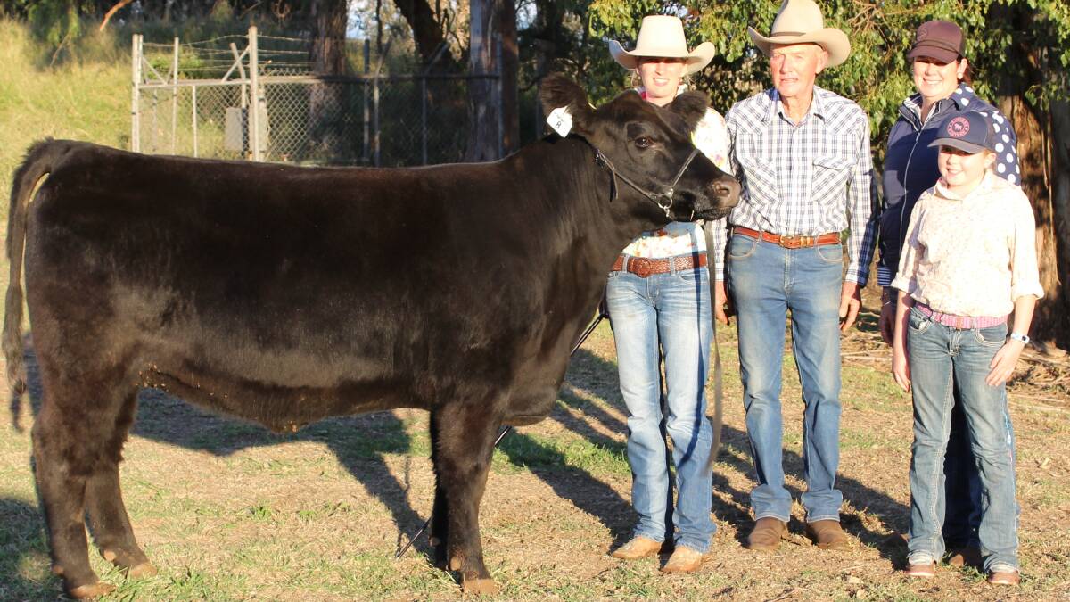 Top priced female Bowenfels Jewel N11 with Chloe Gould, Glen Perrett and new owners Kellie and Remy Barron.