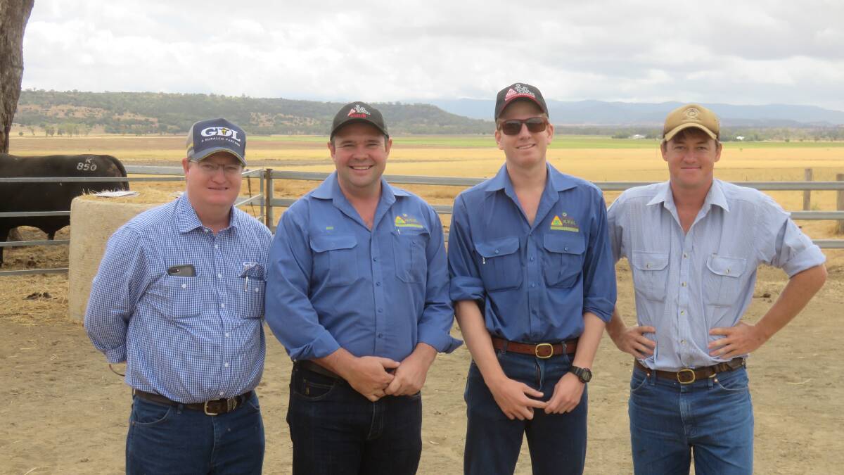 Mark Duthie of GDL Dalby, Ben Otto and Tom Little of Dalby Rural Supplies and Peter Gaffney of Graneta Limousin and Angus, Bell.