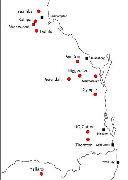 Red spots on the map show pasture dieback sites where the presence of white ground pearl has been confirmed. 