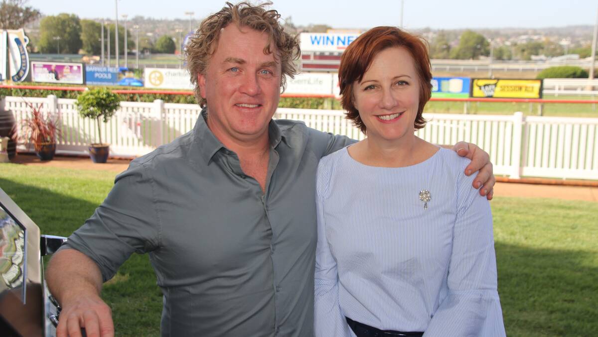 Chef Adrian Richardson and TSBE CEO Ali Davenport during filming at Clifford Park Racecourse, Toowoomba. 
