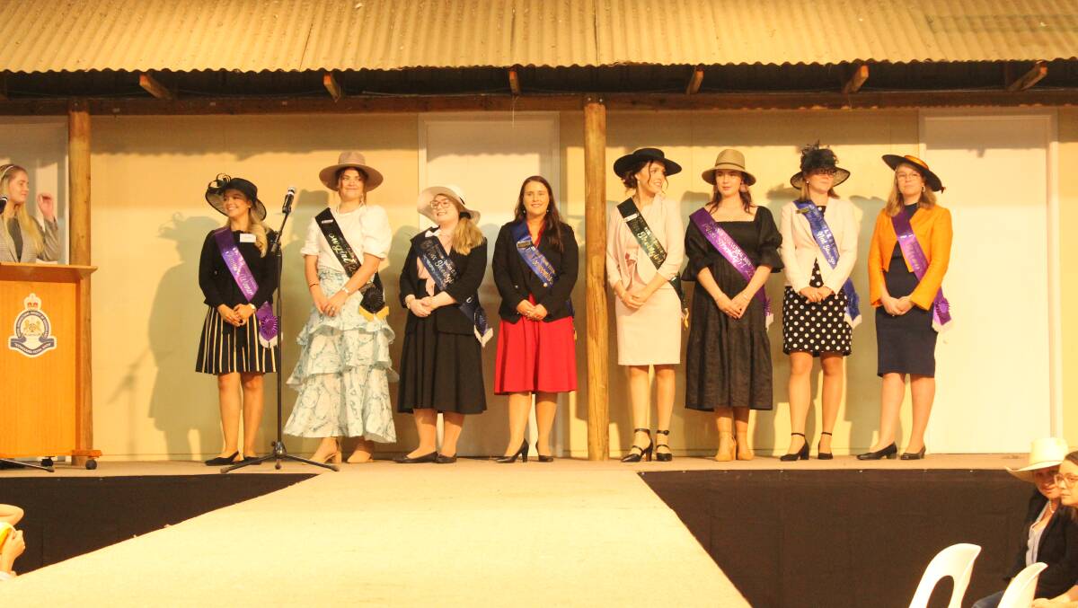 The Darling Downs sub-chamber showgirl finalists on stage at the Toowoomba Royal Show. 
