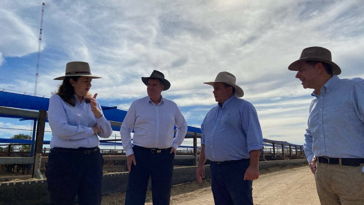 Premier Annastacia Palaszczuk visiting the Longreach saleyard with members of her cabinet,