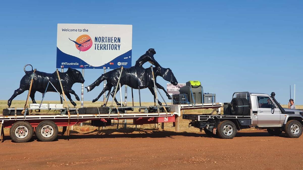 The campdraft sculpture was wrapped up and protected ahead of the long journey. Photo: Supplied 
