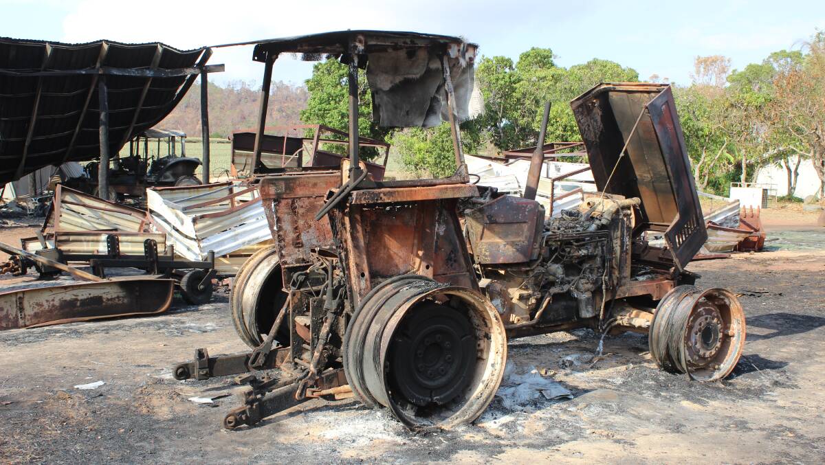 One of the tractors destroyed in the blaze.