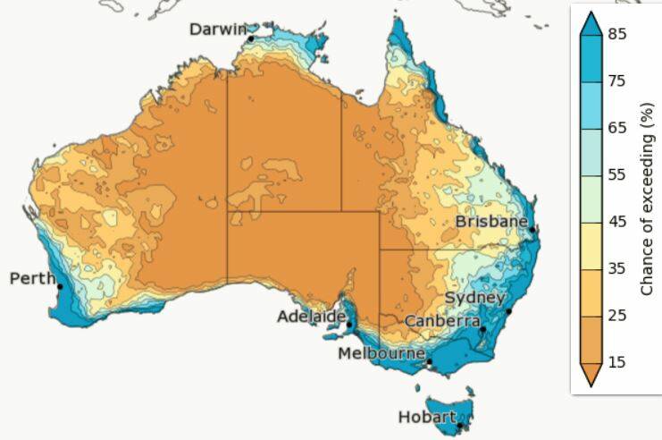Chance of at least 100 millimetres rain (per cent). Reproduced with permission of the BoM.