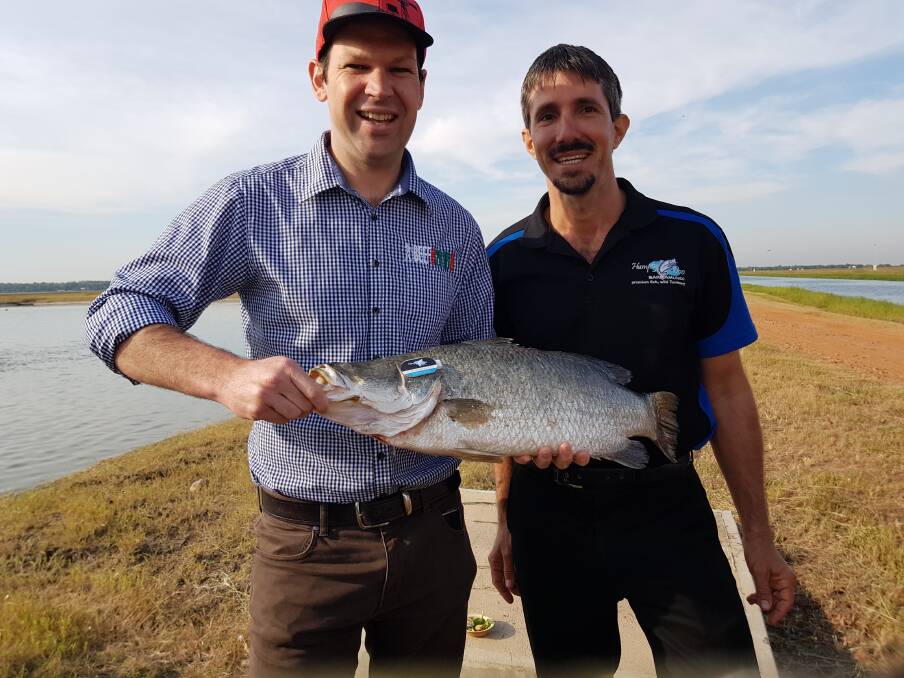 Matt Canavan, with Humpty Doo Barramundi owner Dan Richards. "The investment will be of great benefit to the wider community, allowing us in time to open up opportunities to others in the region that want to venture into aquaculture," Mr Richards says.