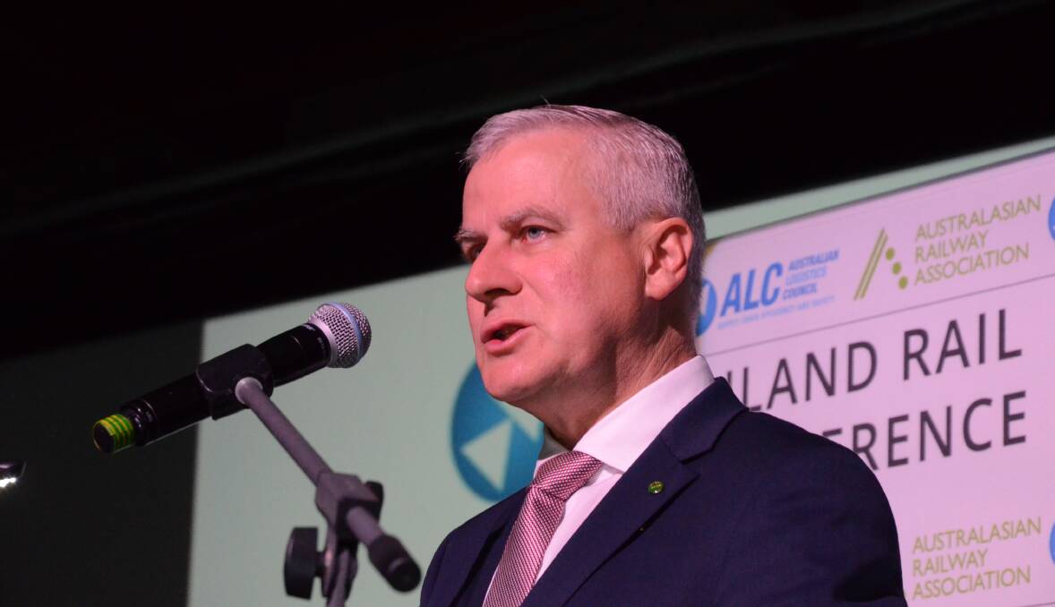 Deputy PM and Infrastructure Minister Michael McCormack addresses the Inland Rail conference in Parkes, NSW. Photo by Mark Griggs.
