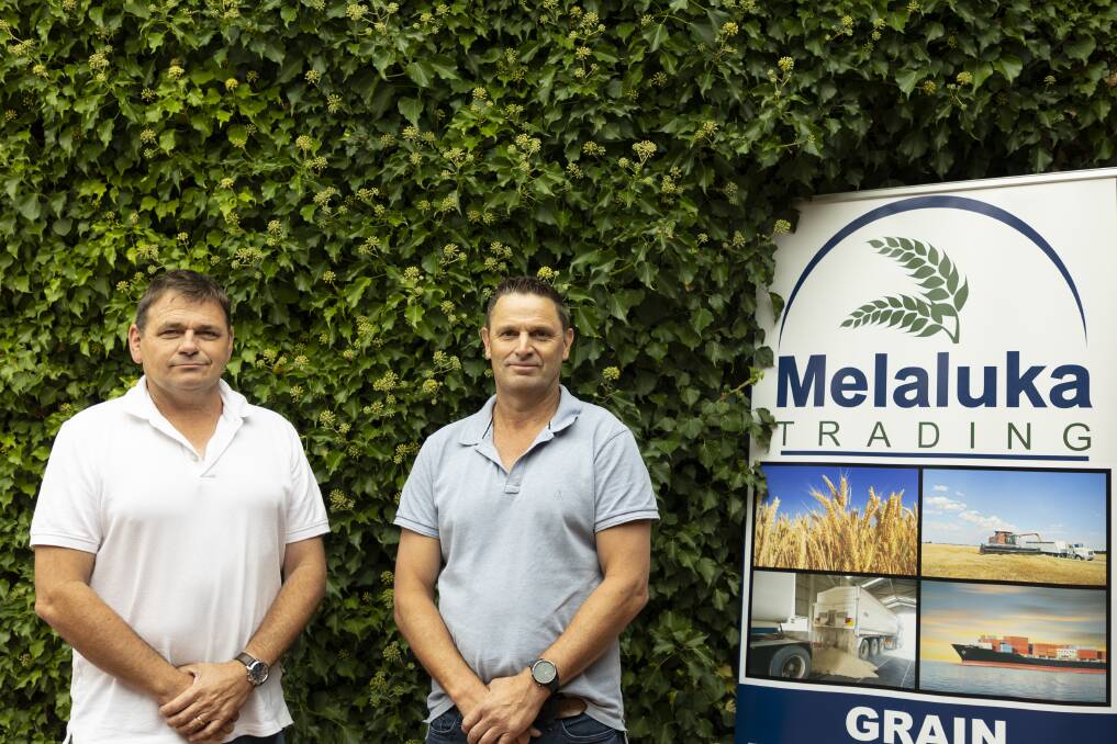 Melaluka Trading company directors Michael Fitzgerald, left, and Simon Pritchard are using AgriDigital as an integral part of their grain trading operation. Picture supplied