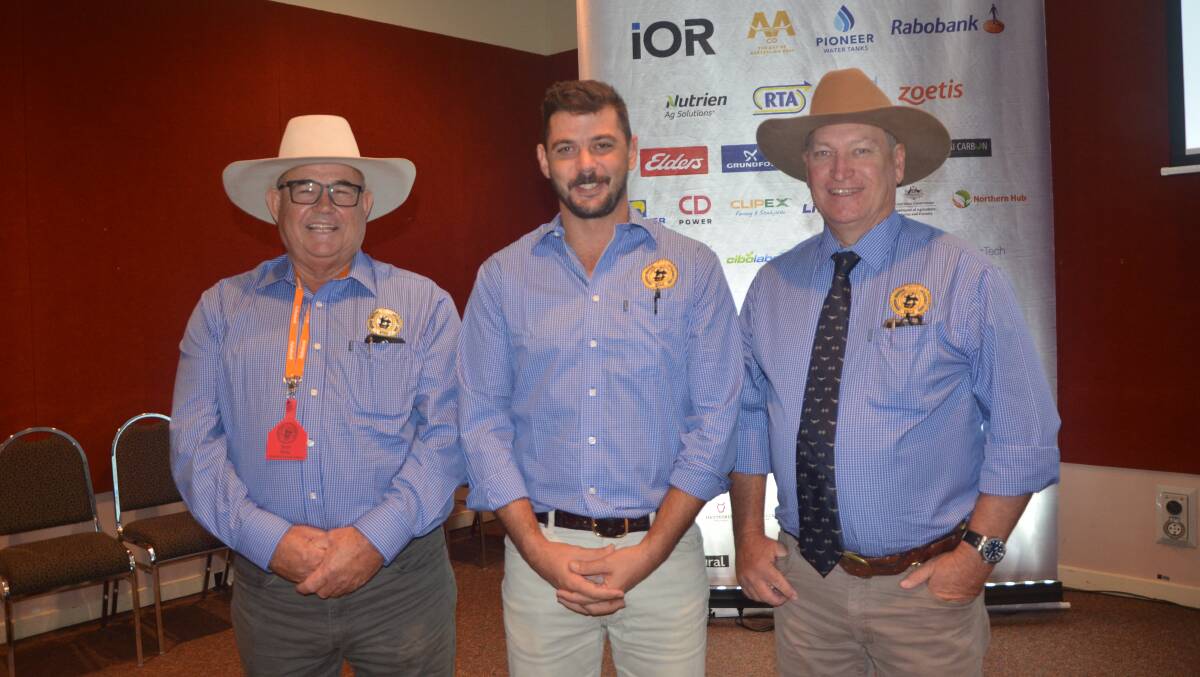 Incoming Northern Territory Cattlemen's Association's incoming president Henry Burke, NTCA chief executive officer Will Evans and outgoing president David Connolly. Picture by Vanessa Binks 
