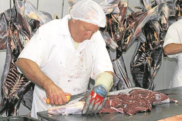 Staff at work at Warroo Game Meats in Surat where 1500 kangaroos a week are processed.