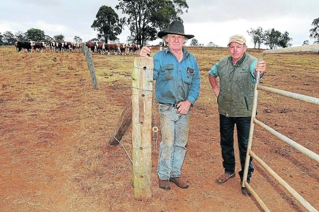 Joe Jessen, Tingoora, one of the founding members of the Kingaroy, Wondai, Proston Tick Eradication Committee, with committee member and local grazier Peter McCauley, Tingoora, who is part of the last line of defence for the tick-free zone.