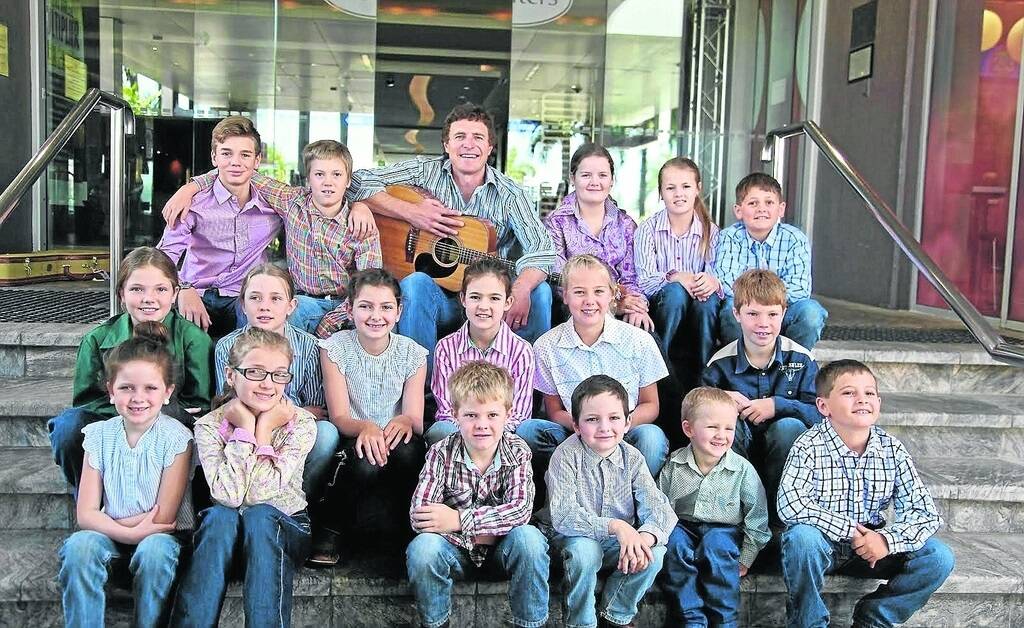 Launch of Life of a Country Kid as the organisation's own song. Back: Max Dennis, Tom Cobb, Josh Arnold, Alana Clark, Amelia Kenny, Todd Kenny. Middle: Hallie Irons, Josie Cobb, Charlize Appleton, Gabrielle Kenny, Lola Dennis, Jaxon Irons. Front Row: Izabelle Appleton, Geena Clark, Fletcher Irons, Lochie Appleton, Jack Appleton, Joe Kenny.