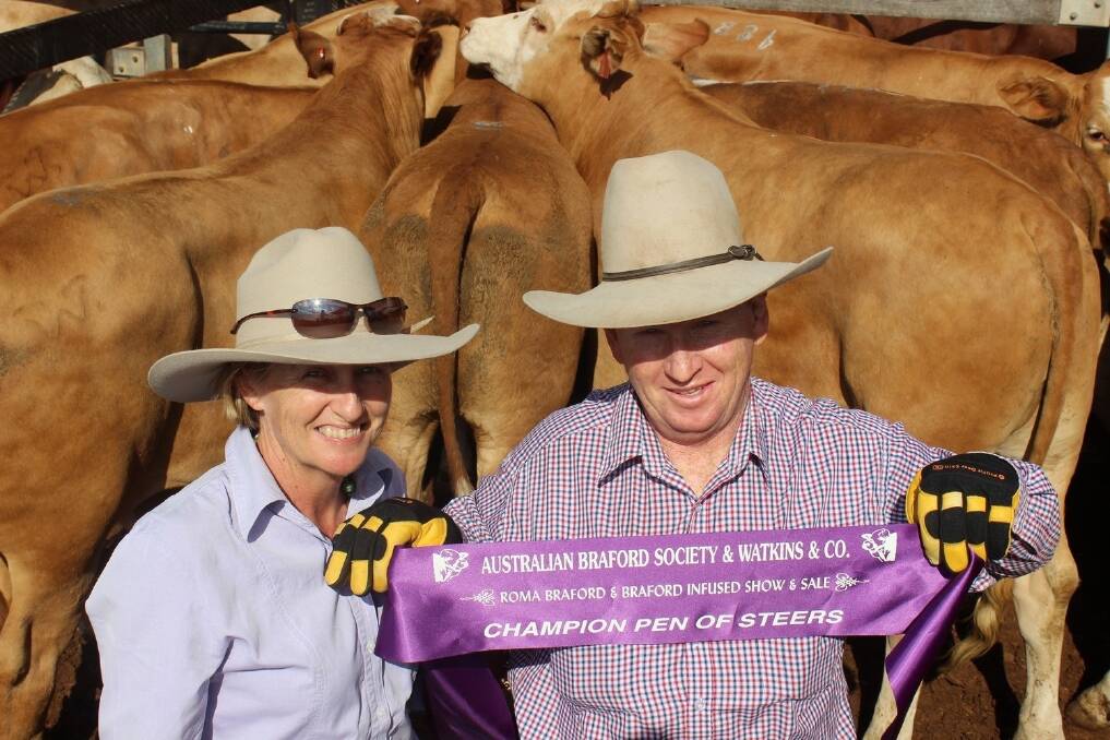 Mitchell’s Warren and Sue Wilson were delighted to win Champion Pen of Steers with a pen of Braford Charolais cross steers that went on to sell for 252c/kg.