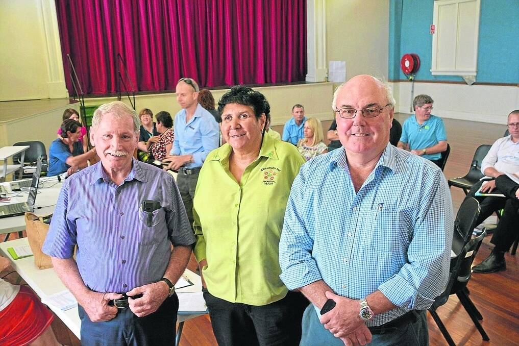 Murweh Shire Mayor Dennis Cook, Community Health Service CEO Sheryl Lawton and Paroo Shire Mayor Lindsay Godfrey.
