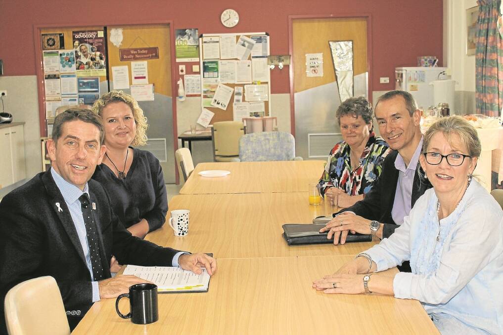 Health Minister Cameron Dick announces drought support funding with financial counsellor Rachel Bock,  Barcaldine director of nursing Gail Hocking, Central West Hospital and Health Service CEO Michael Loch, and CWHHS board member Jane Williams.