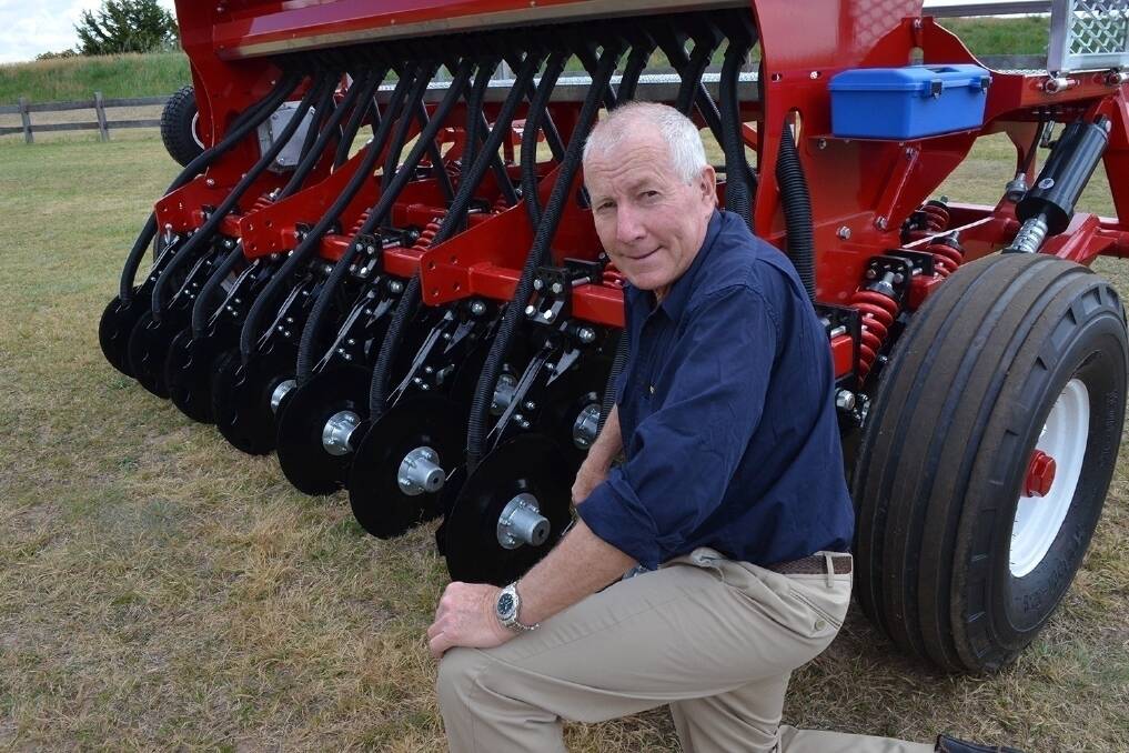 Austarm Machinery principal Robert Ward, with a small disc seeder built by Tony Williams Machinery, Armidale, which he believes will have market potential in developing farming regimes in North East Africa.