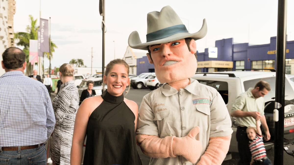 Mascot Johnny Stockman with Hannah Kennedy, Beachport Liquid Minerals, Rockhampton. 