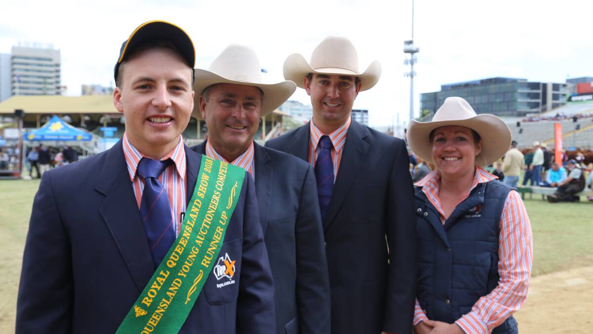 Lincoln McKinlay with his TopX support crew at the Ekka last year. Pictured with Cyril Close, Carl Warren, and Sarah Packer. 