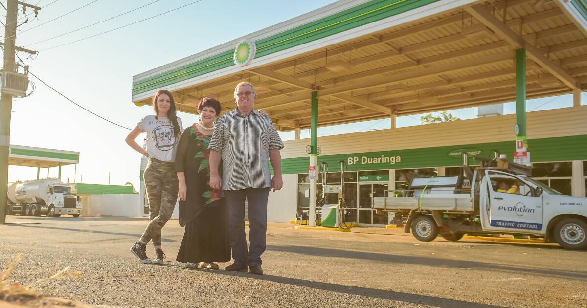 END OF AN ERA: Barbara and Kaz Steindl with their niece Emily Steindl (left) at the Duaringa BP, which they have owned for 37 years. Photos - Kelly Butterworth. 