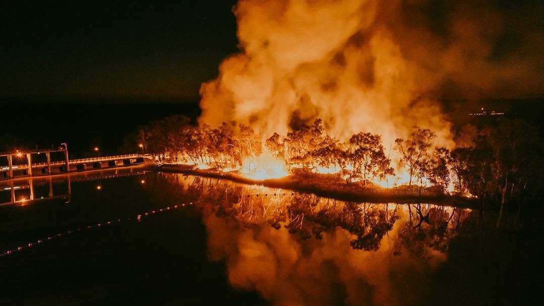 A fire broke out on the banks of the Balonne River, St George. Photo: Bridgette Nicol, Little River Collections.