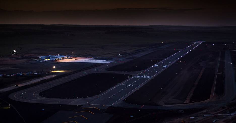 Toowoomba's Wellcamp Airport at night.