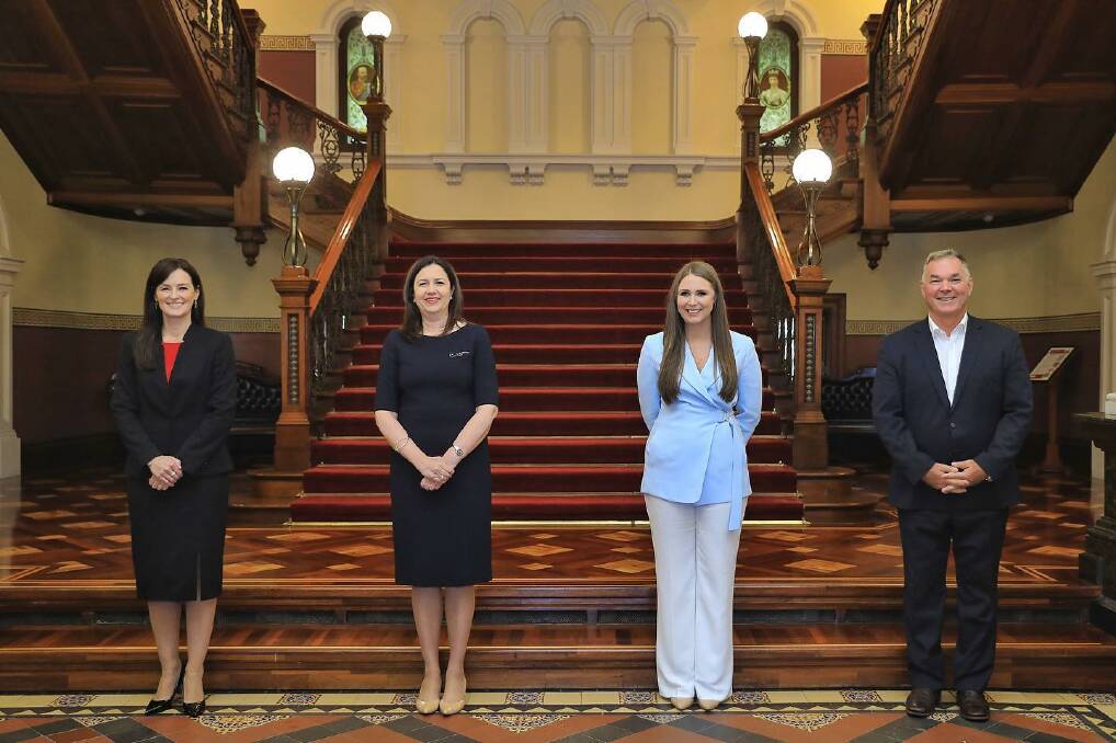 Queensland's new additions to cabinet are Nudgee MP Leanne Linard, Gaven MP Meaghan Scanlon and Townsville MP Scott Stewart, pictured with Premier Annastacia Palaszczuk (second left)