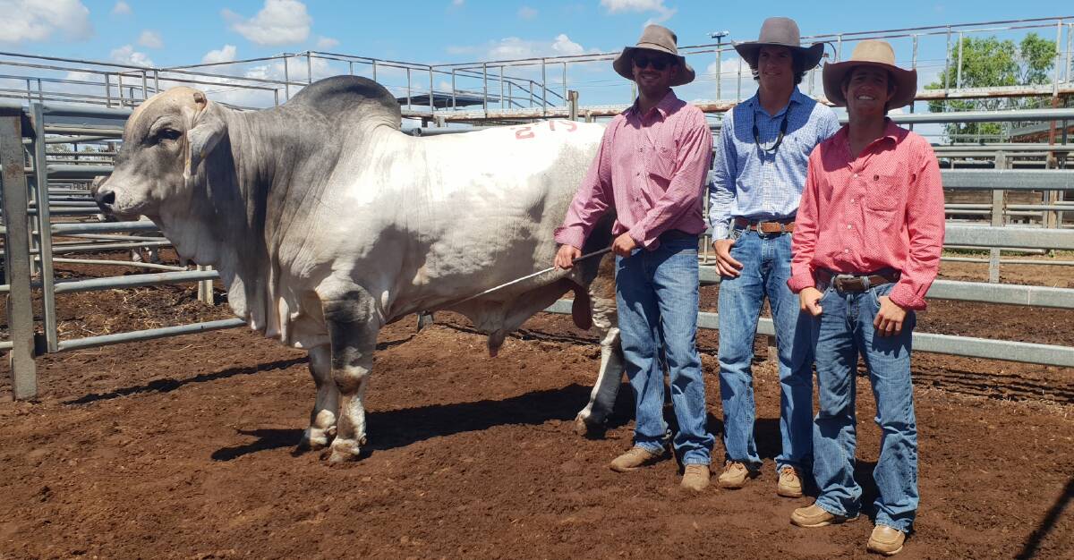 Carinya J Lincoln 9/54 (PS) sold for $90,0000, pictured with vendor Mitch Kirk and buyers Henry and Sam Gray, The Rivers.