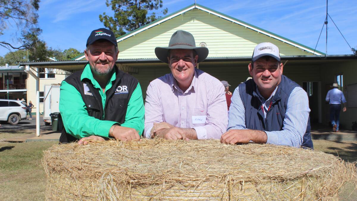 AgForce general president Grant Maudsley and vice-chair of the AgForce cattle board Will Wilson welcome the Minister for Agriculture, Mark Furner, to the cattle conference at Brian Pastures Research Station near Gayndah. Picture: Helen Walker   