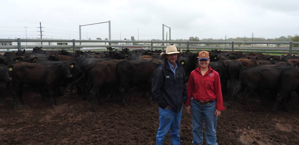 Russell Jorgensen with Shayne Hayes, who sold 363 EU Angus steers to top at 434.2c/kg to return $1466/head. 