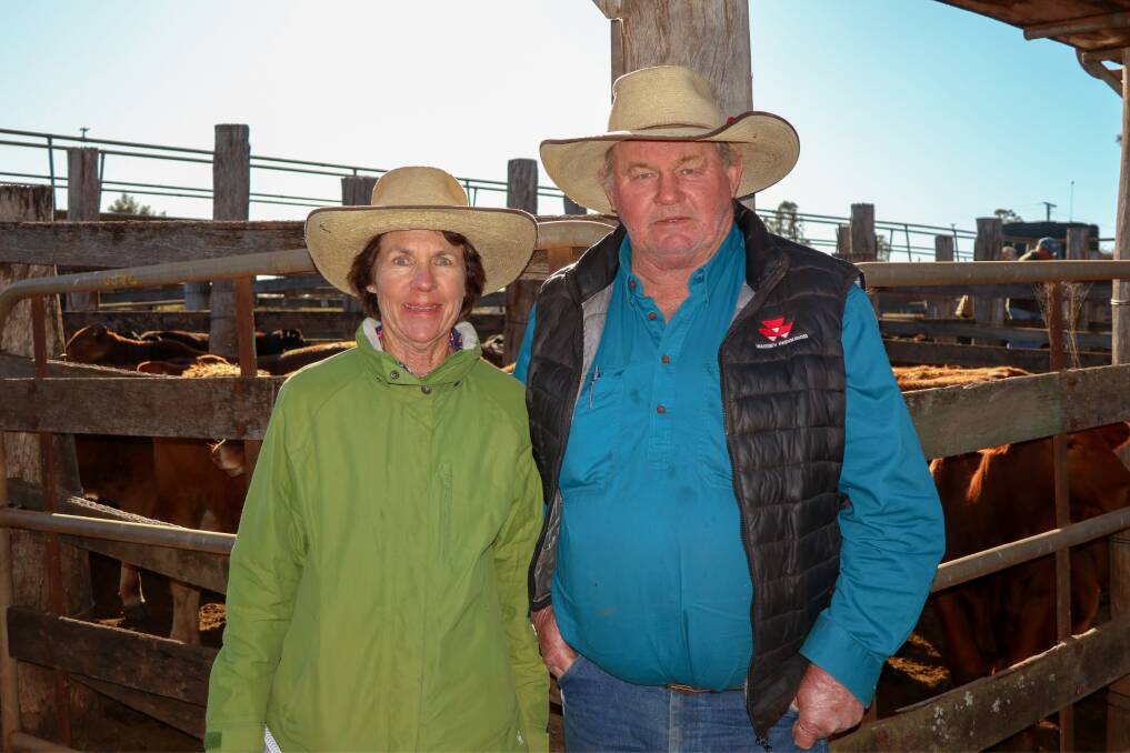 Margaret and Danny Hoogstraten, Goomeri, were awarded grand champion pen of steers that sold for 366.2c/kg for a total of $1097/head. Picture Aussie Land and Livestock.