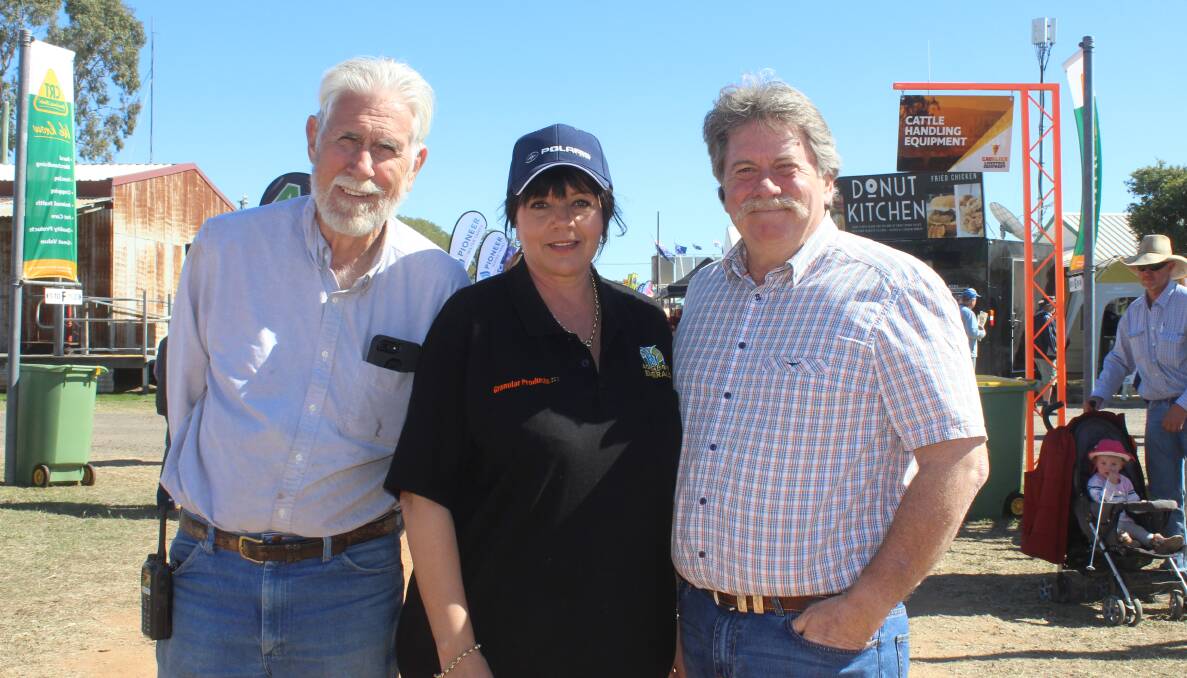 Ag-Grow managing director Geoff Dein, manager Donna Reeves and event announcer Neale Stuart event. Picture: Helen Walker