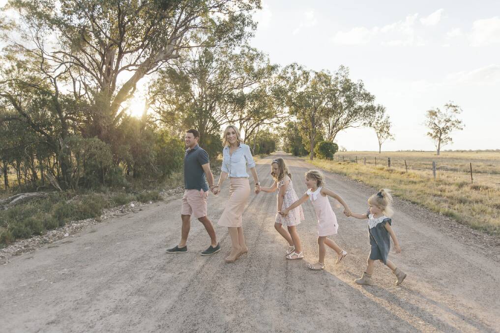 Jason and Chrystal Henry with their three daughters Georgia, Myah  and Elsie Mae  at home on their cotton farm Boongargil at Toobeah. 