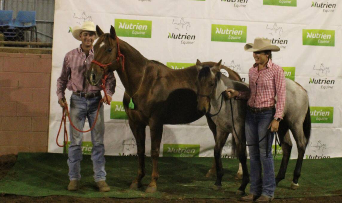 Sale topper at $40,000 Winderadeen Catitude offered by J and G Pastoral of Orange, NSW, made the top money in the broodmare section of the Nutrien Supreme catalogue. She was presented by Oliver Elson holding the mare and Pia Steers holds the foal.